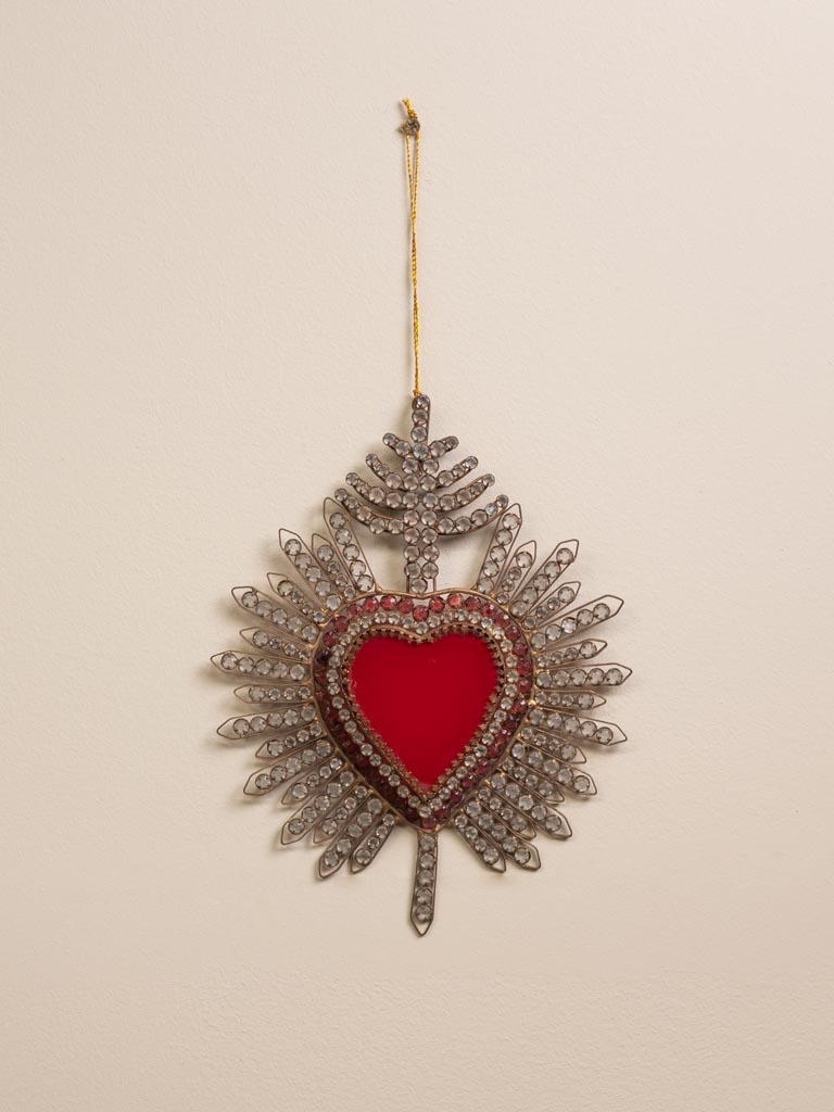 Ex-voto coeur rouge et diamants à suspendre - 1