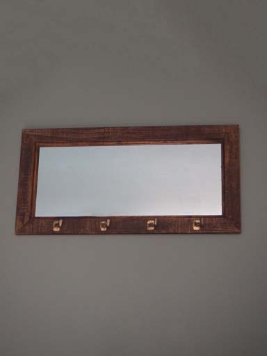 Wooden Mirror with 4 hooks