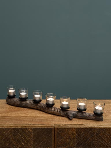 Thin log with 7 tealight holders