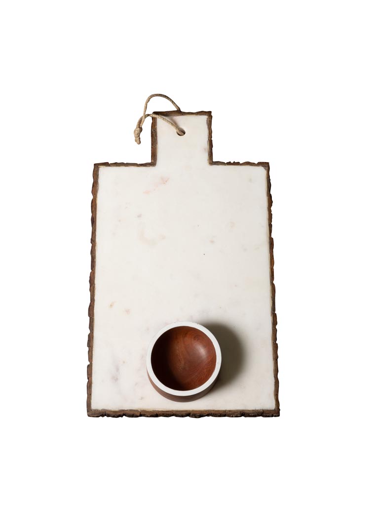 Marble chopping board with wooden dip cup - 2
