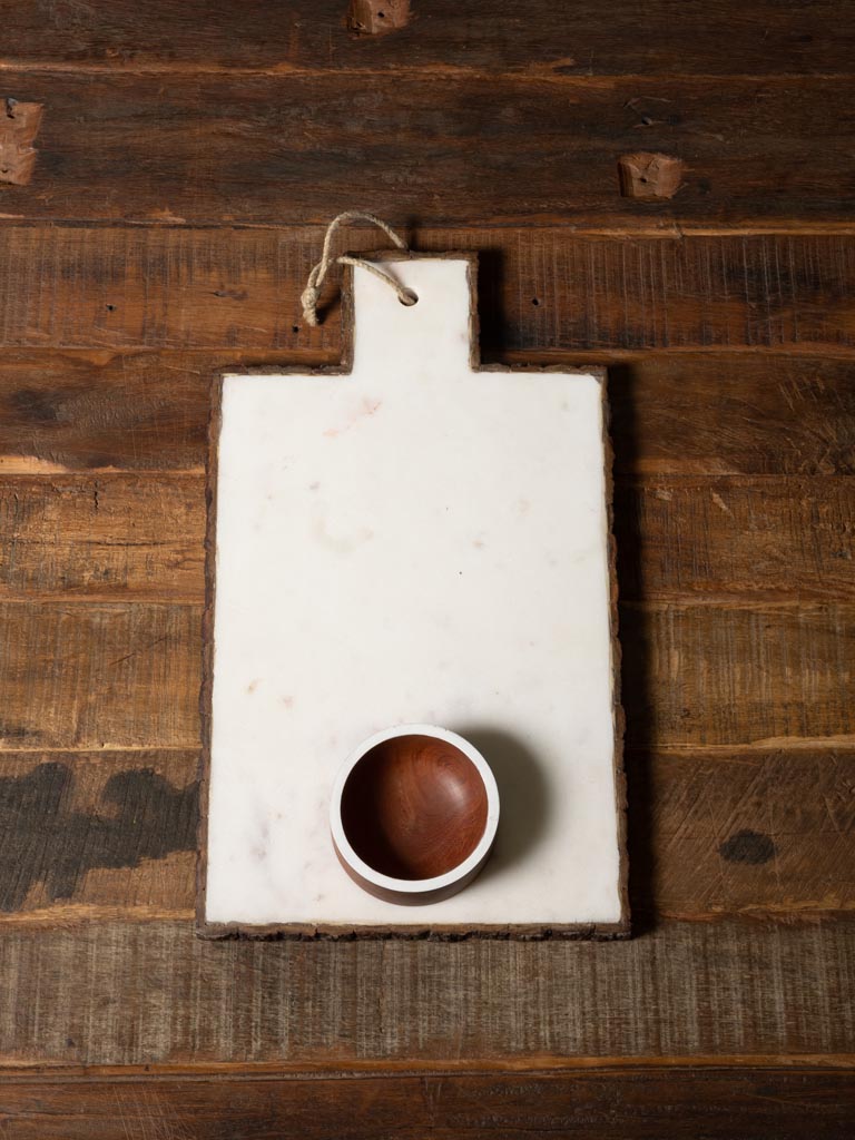 Marble chopping board with wooden dip cup - 1
