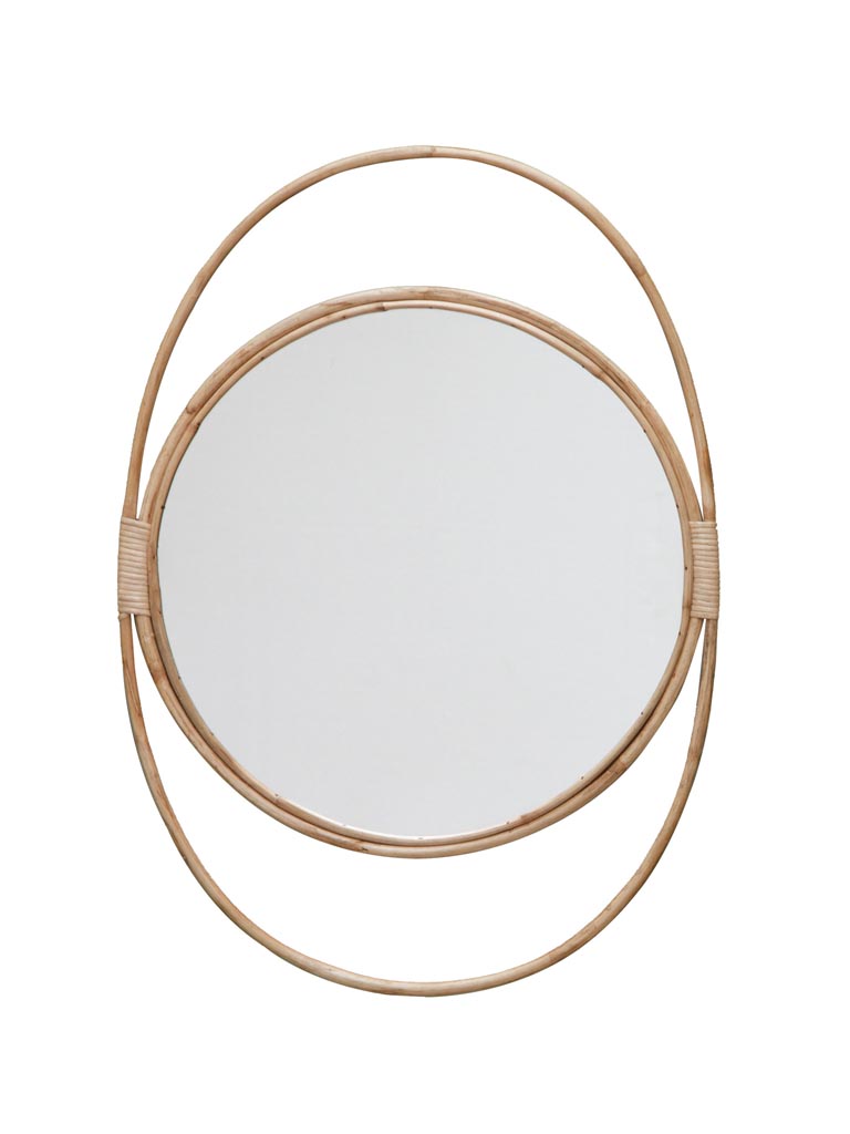 Round rattan mirror in oval frame - 2