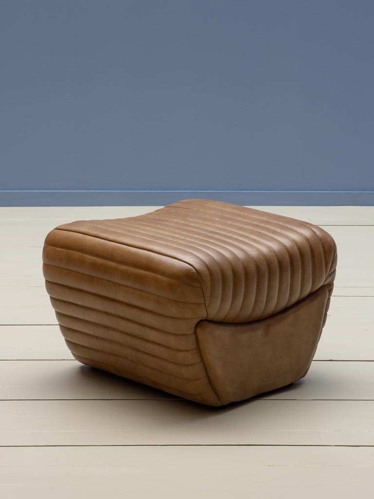 Channel tufted leather footstool Aston - 1