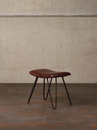 Striped leather stool Cognac