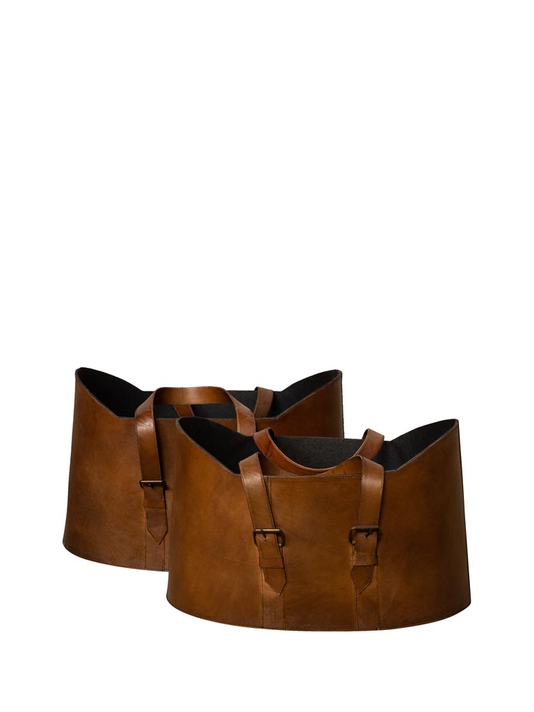 S/2 oval leather basket - 2