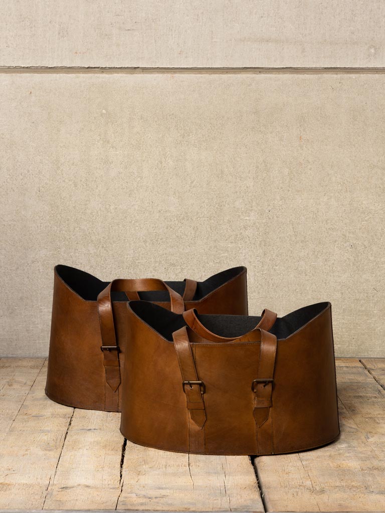 S/2 oval leather basket - 1