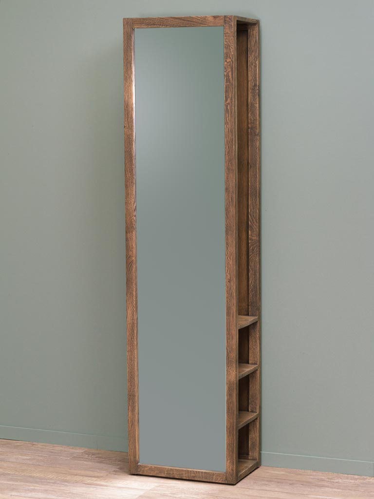 Mirror and coat hanger with 3 shelves antic oak - 1