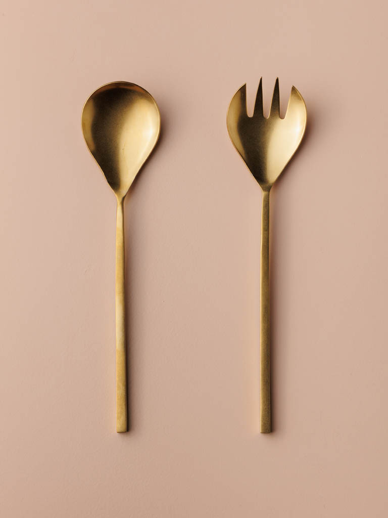 S/2 salad servers antique gold finish - 1