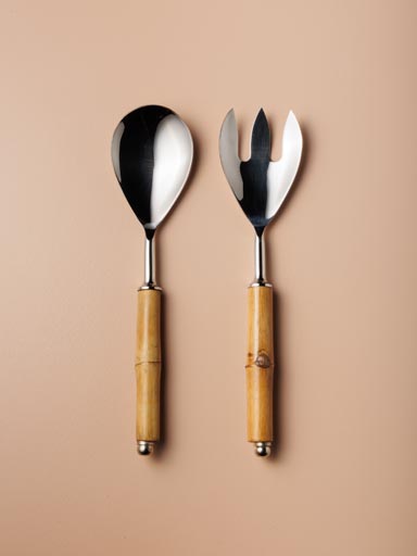 S/2 salad servers dark bamboo handles