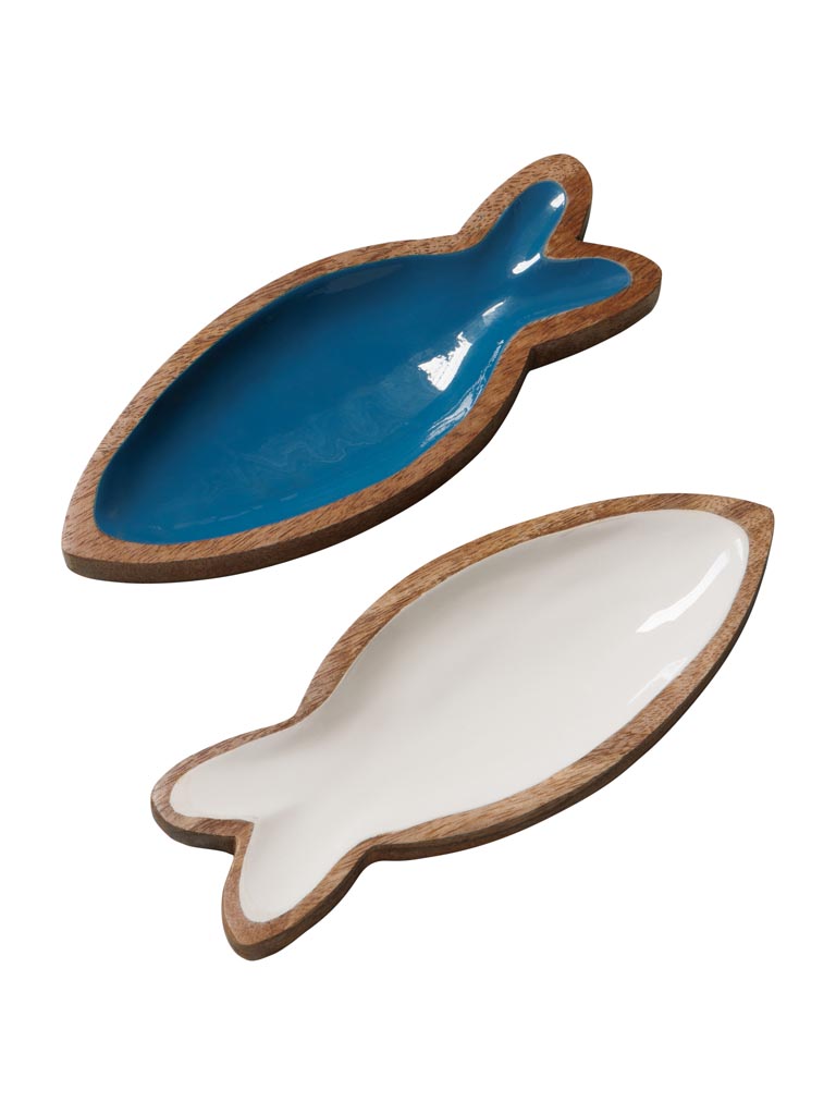 S/2 wooden dishes white and blue fishes - 2
