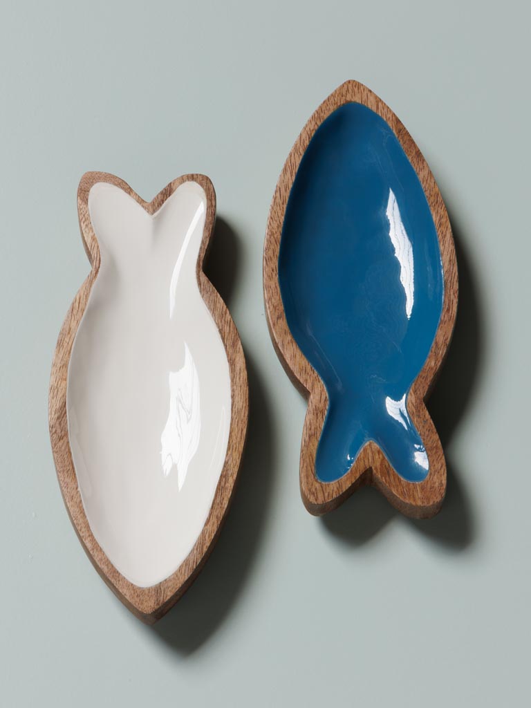 S/2 wooden dishes white and blue fishes - 4