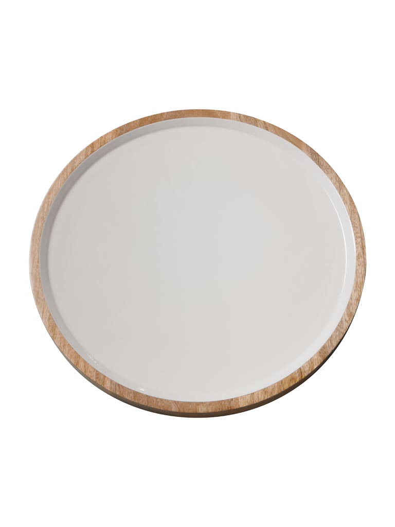 Plat en émail blanc et bois - 2