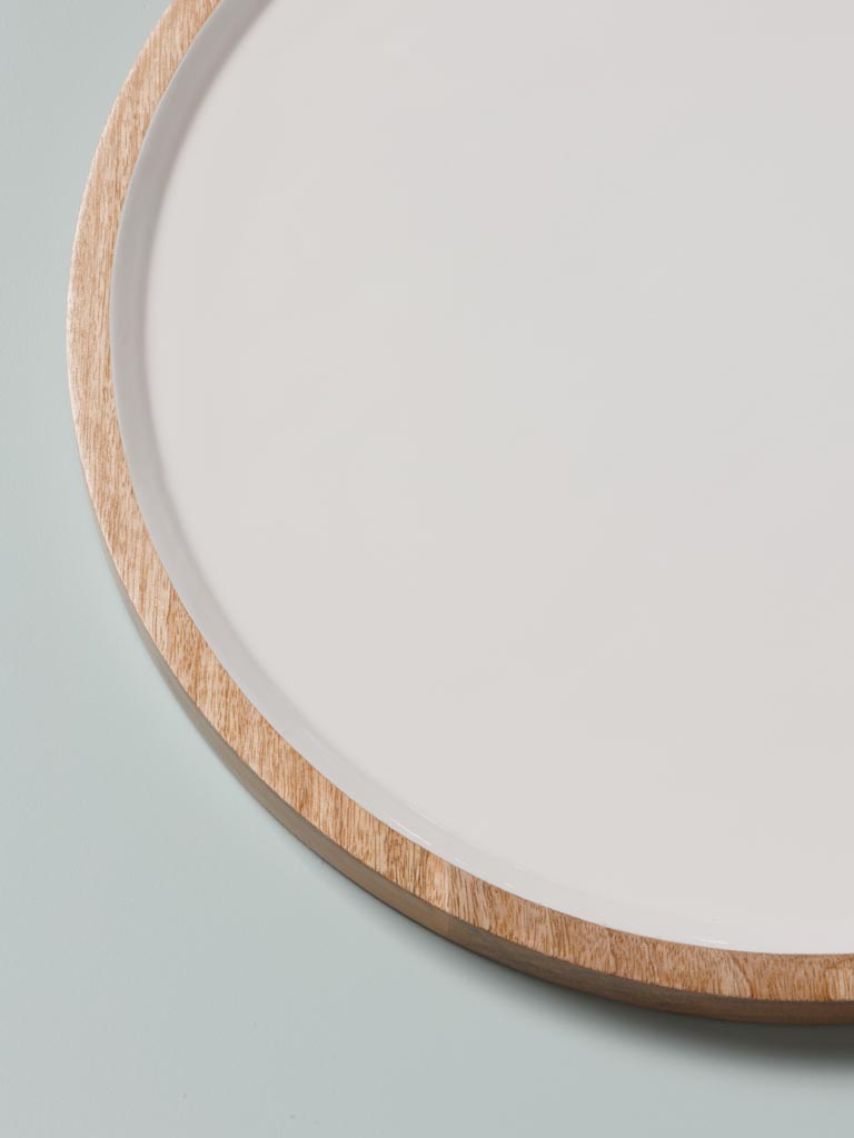 Plat en émail blanc et bois - 3