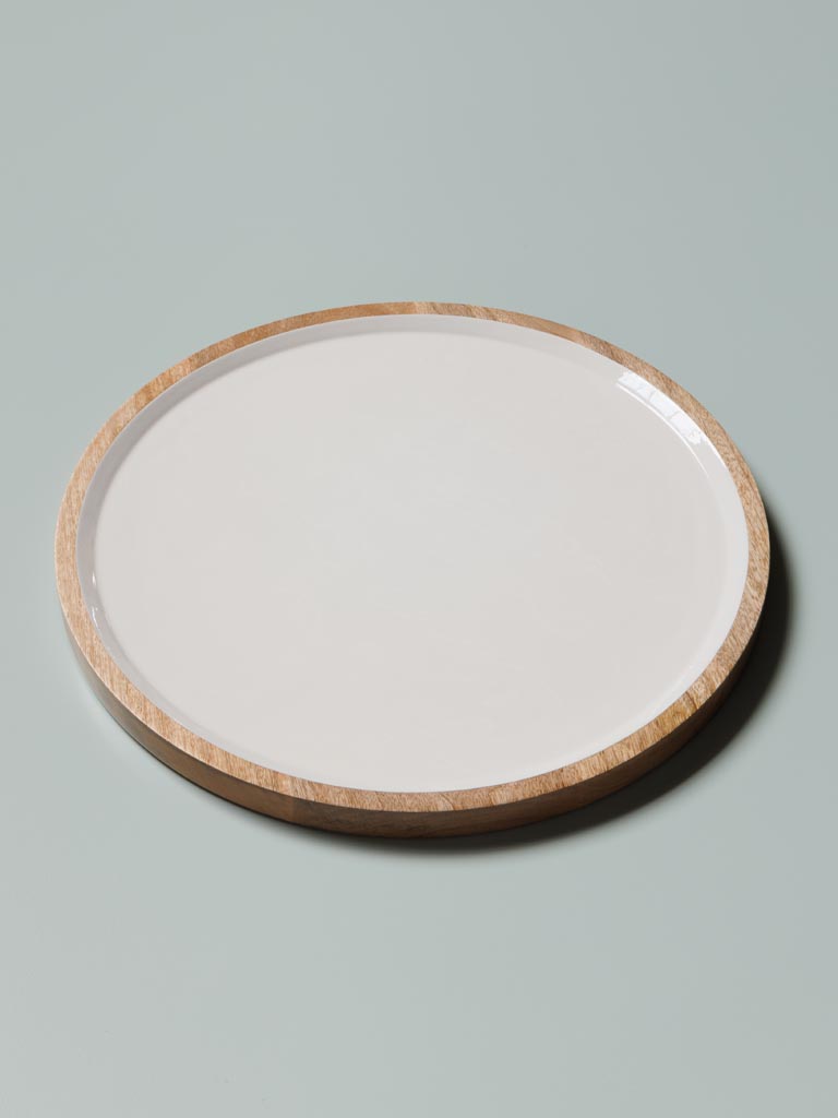 Plat rond en émail blanc et bois - 4