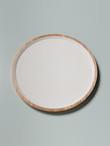 Plat en émail blanc et bois