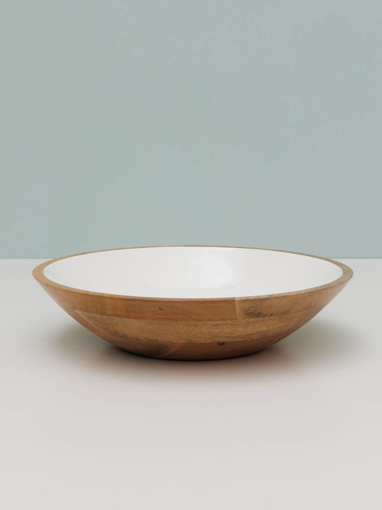 Grand saladier laqué blanc et bois - 1