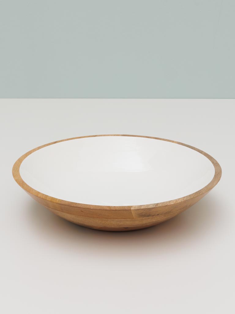 Grand saladier laqué blanc et bois - 3