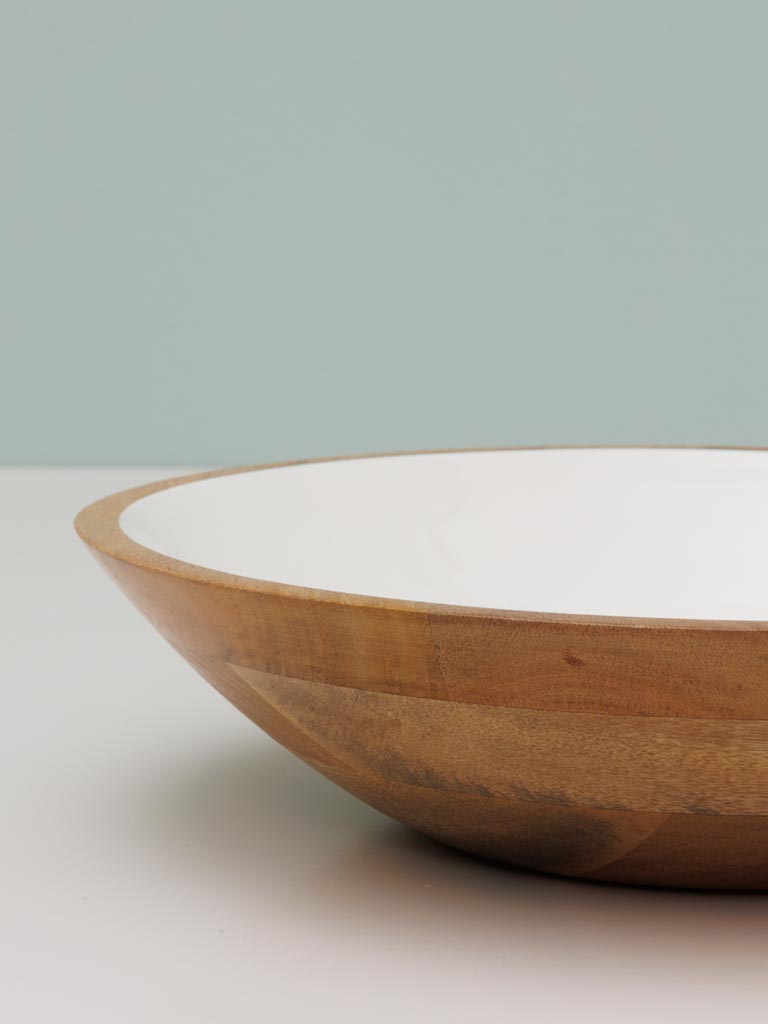 Round salad bowl lacquered white & wood - 4
