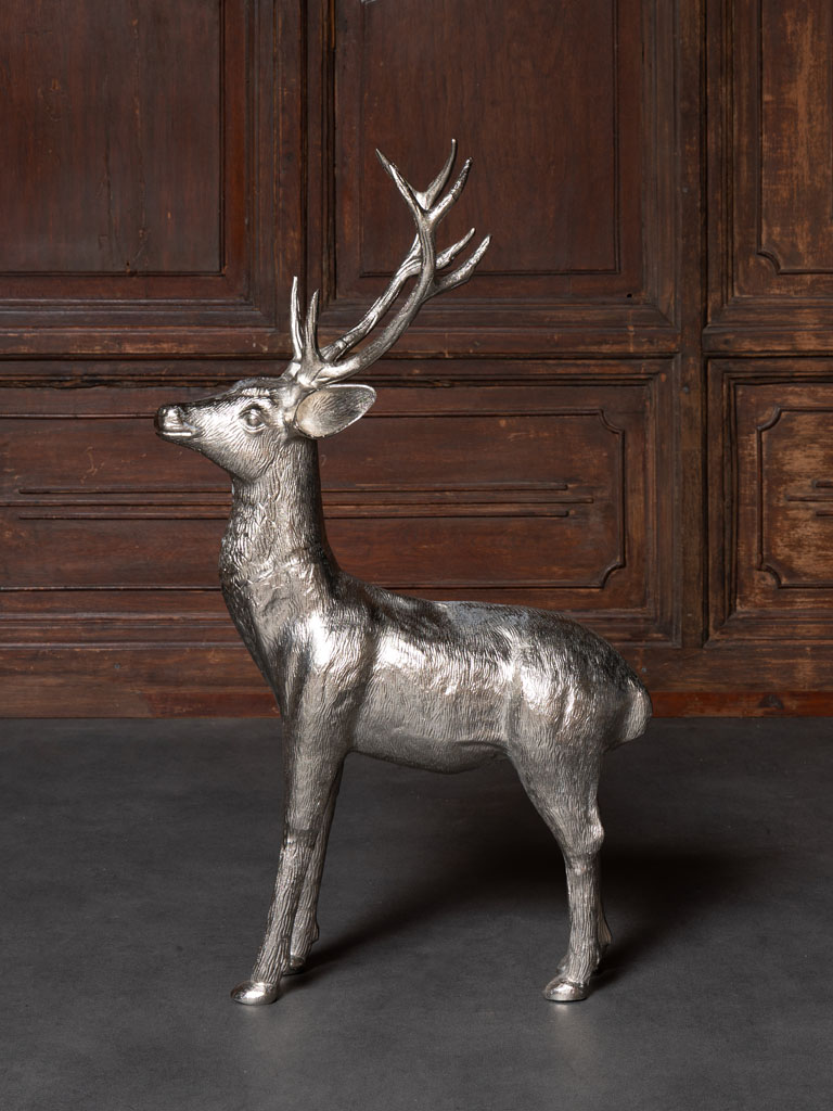 Standing deer xxl silver patina - 1
