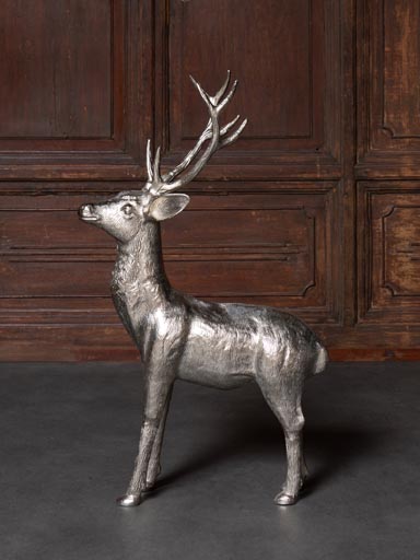 Standing deer xxl silver patina