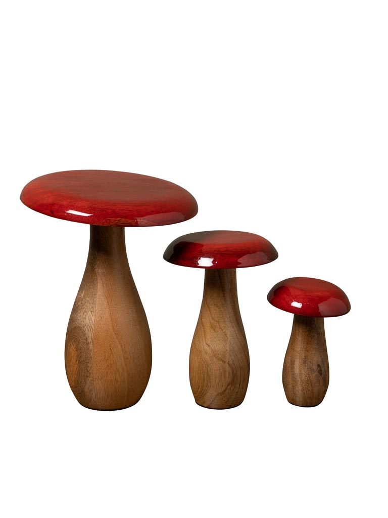 S/3 wooden mushrooms lacquered top - 3