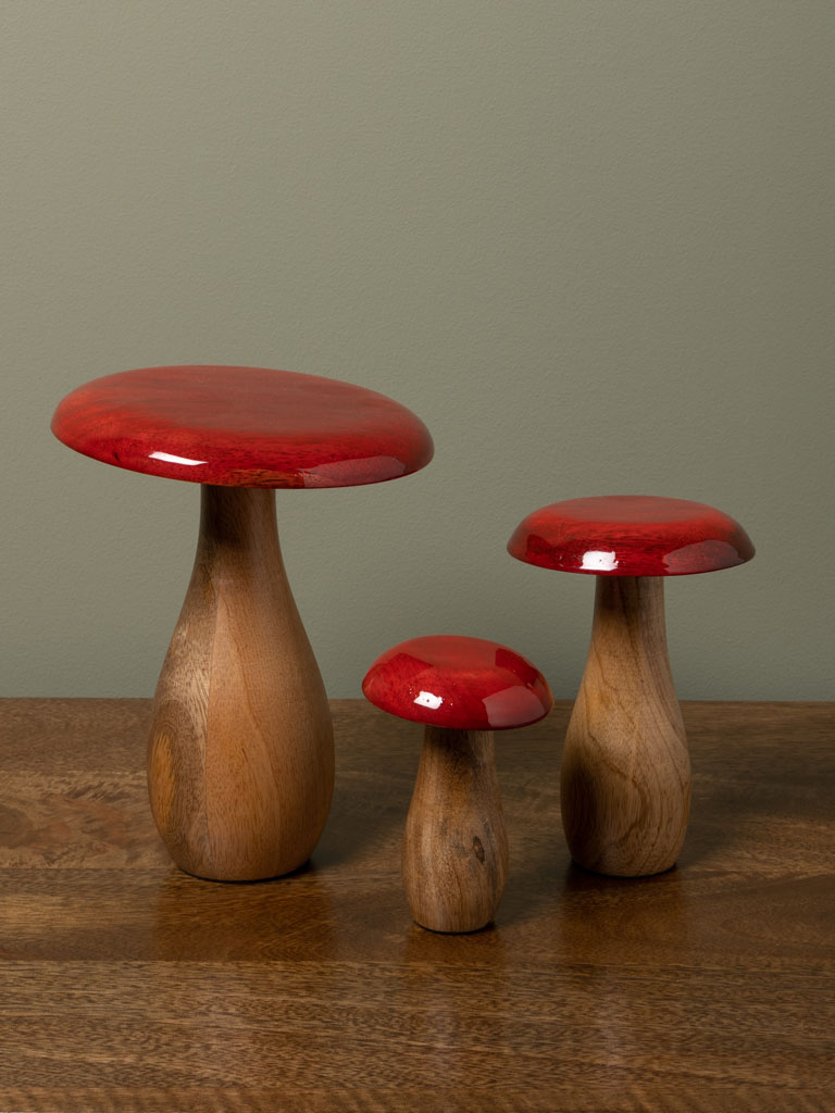 S/3 wooden mushrooms lacquered top - 1