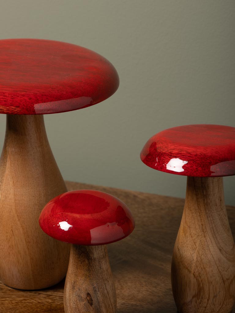 S/3 wooden mushrooms lacquered top - 4