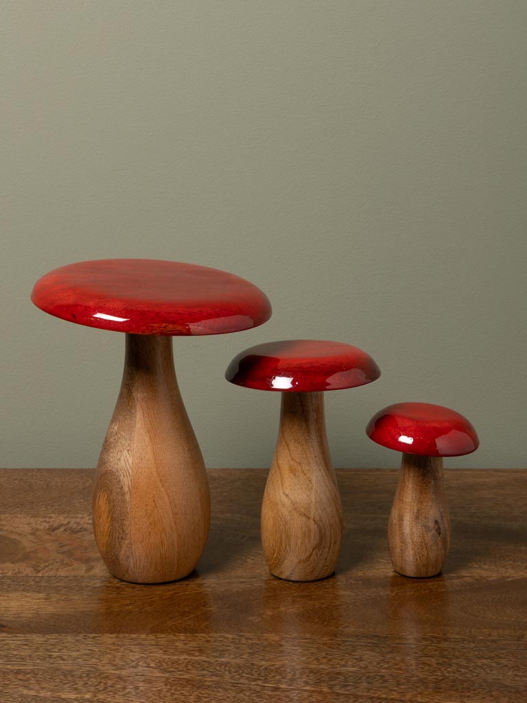 S/3 wooden mushrooms lacquered top - 6