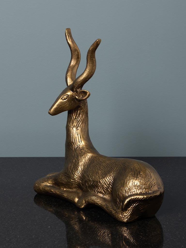 Lying gazelle golden patina - 6