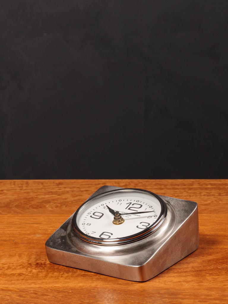 Petite horloge carrée patine nickel bords arrondis - 1
