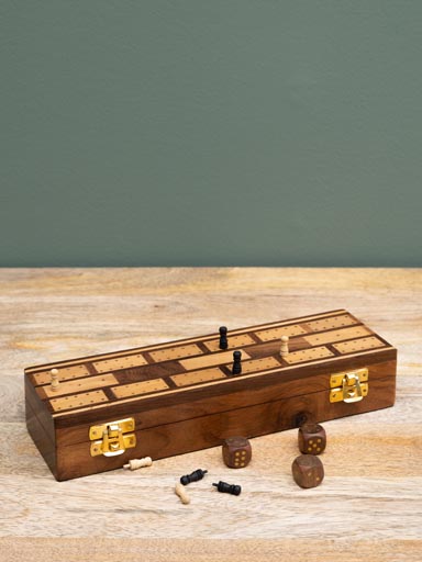 Wooden cribbage game with 2 card games & 4 dices (Lampshade included)