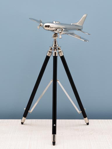 Aluminium aeroplane on tripod wooden stand
