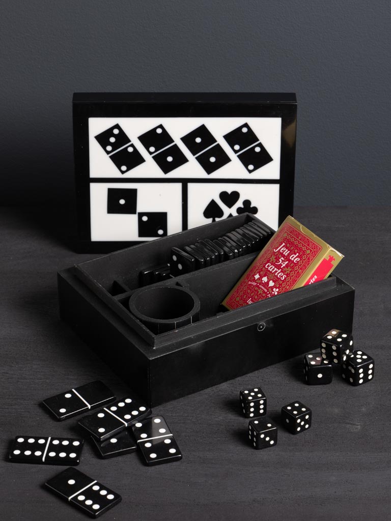 Game box with 1 card game, dominos & dices - 3