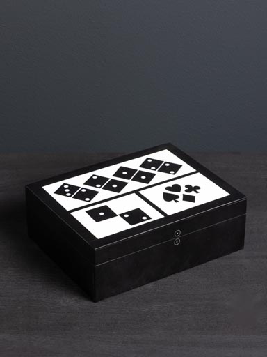Game box with 1 card game, dominos & dices
