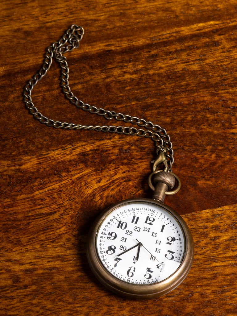 Brass patina pocket watch with chain - 5