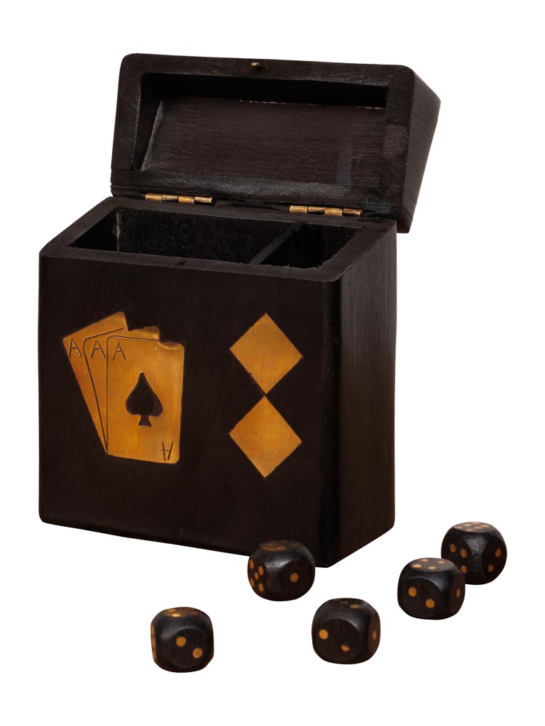 Black and brass box 1 deck of cards and dices - 2