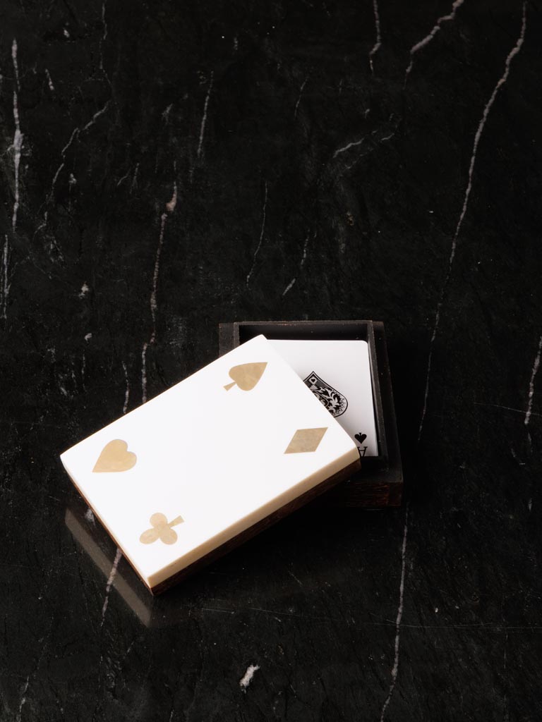 White acacia box with brass inserts 1 deck of card - 3