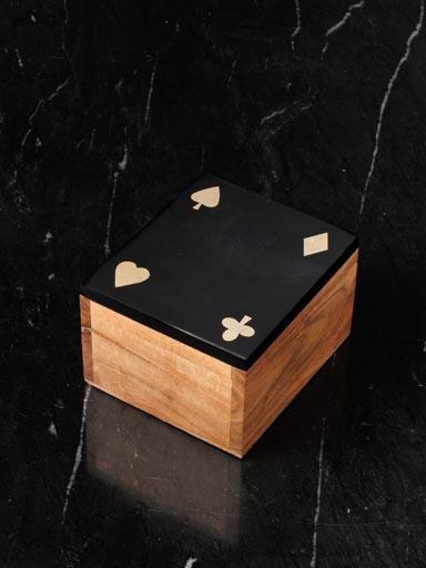 Black acacia box with 2 decks of cards with dices