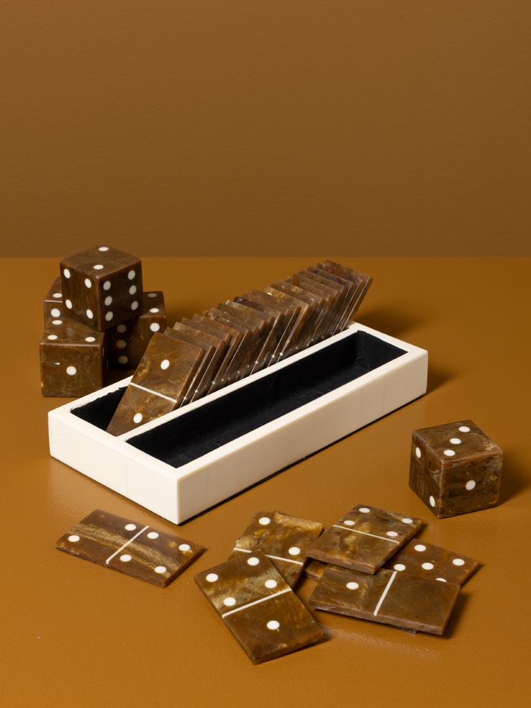 Set de domino et dés résine beige - 3