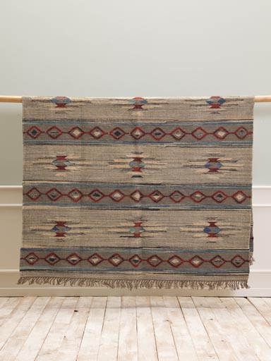 Red and blue kilim rug in wool and cotton