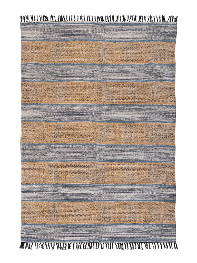 Ochre and blud stripes weaved  rug - 2