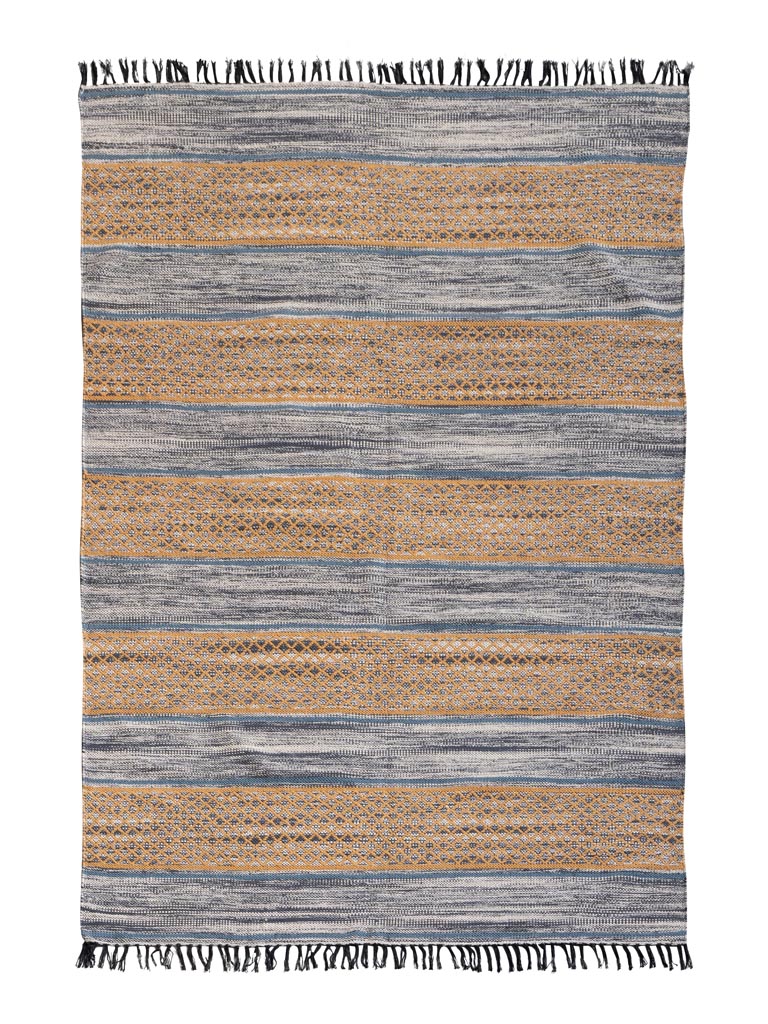 Tapis tressé ligné ocre et bleu - 2