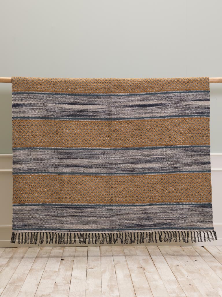 Ochre and blud stripes weaved  rug - 1