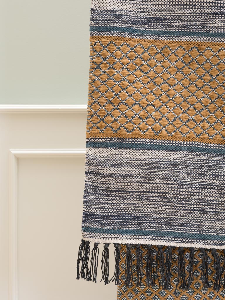 Ochre and blud stripes weaved  rug - 3
