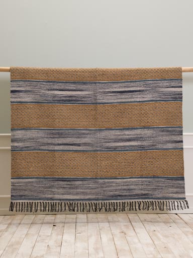 Ochre and blud stripes weaved  rug