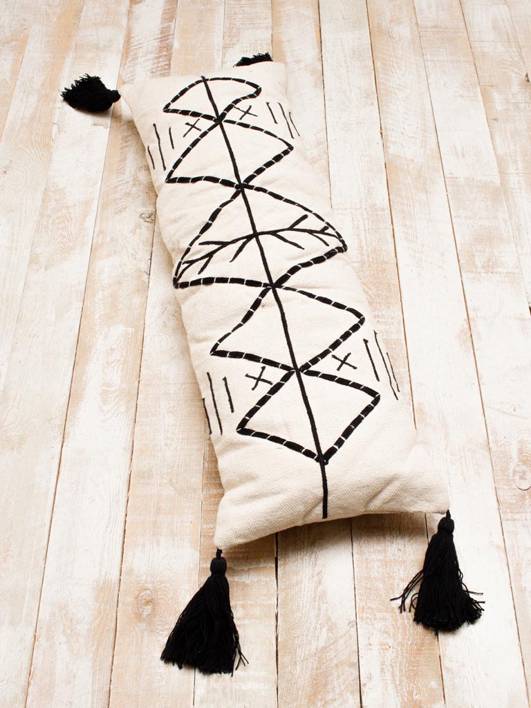 Long cotton cushion white and black kilim style - 1