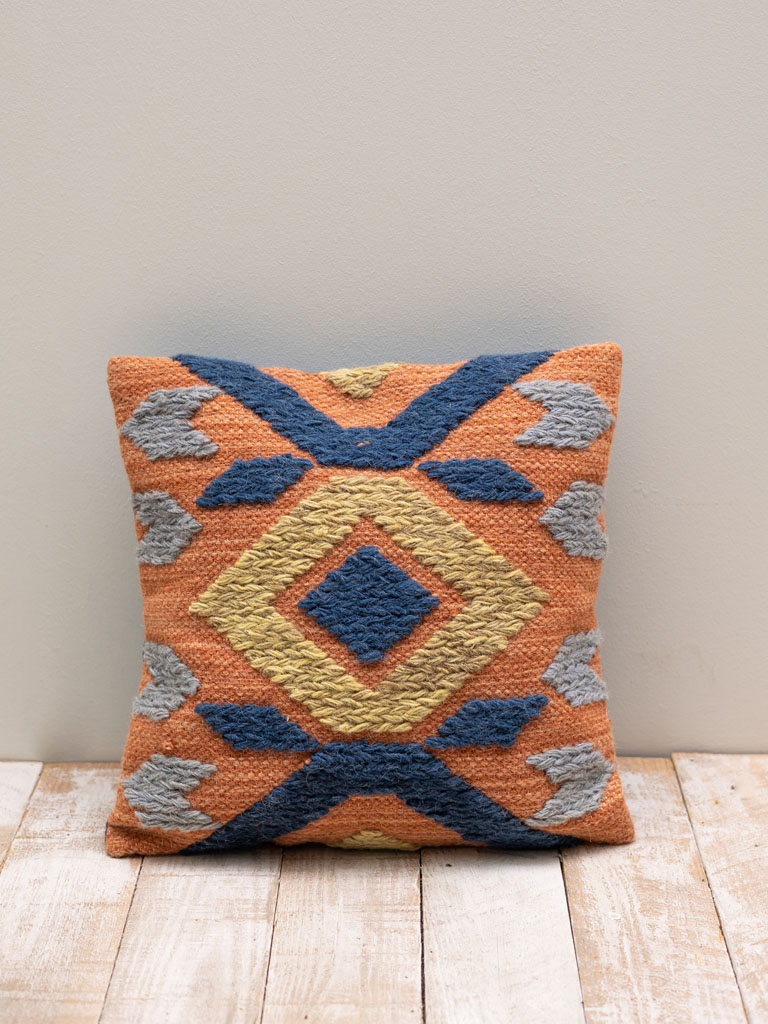 Coussin kilim bleu et orange 40x40 - 1