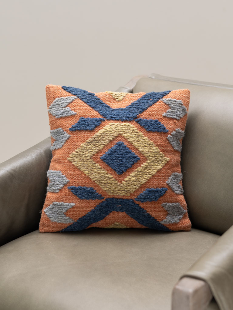 Coussin kilim bleu et orange 40x40 - 5