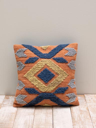 Coussin kilim bleu et orange 40x40