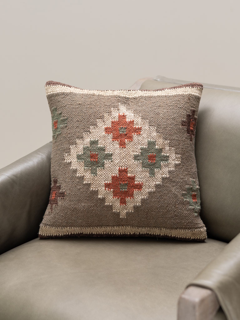 Kilim cushion red and green losanges - 6